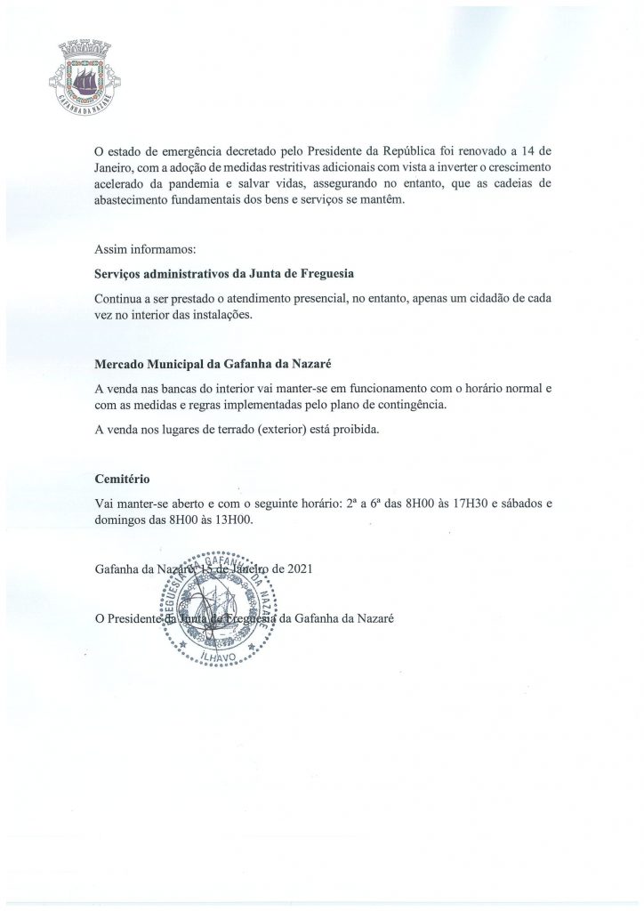 Informação geral dos Serviços da Junta de Freguesia da Gafanha da Nazaré