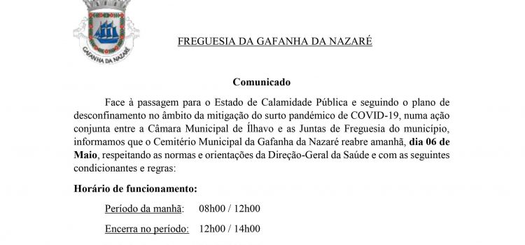Comunicado – Reabertura do cemitério Comunicado – Reabertura do cemitério